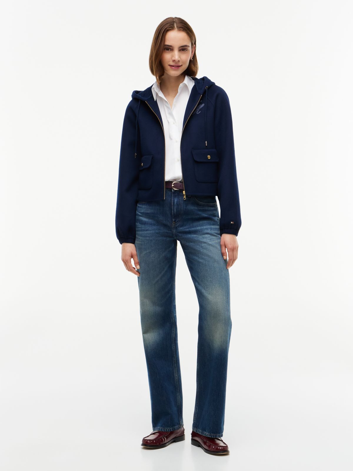 Double-Faced Wool Blend Relaxed Hooded Jacket — Blue