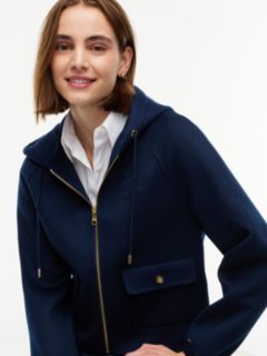 Double-Faced Wool Blend Relaxed Hooded Jacket — Blue 3