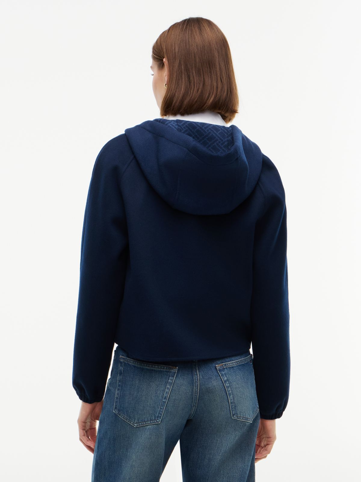 Double-Faced Wool Blend Relaxed Hooded Jacket — Blue
