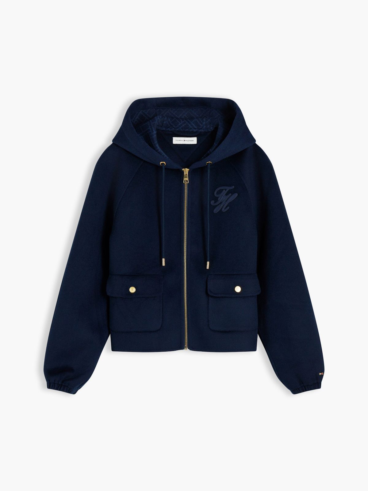 Double-Faced Wool Blend Relaxed Hooded Jacket — Blue