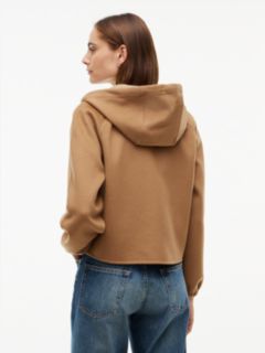 Double-Faced Wool Blend Relaxed Hooded Jacket — Brown 4
