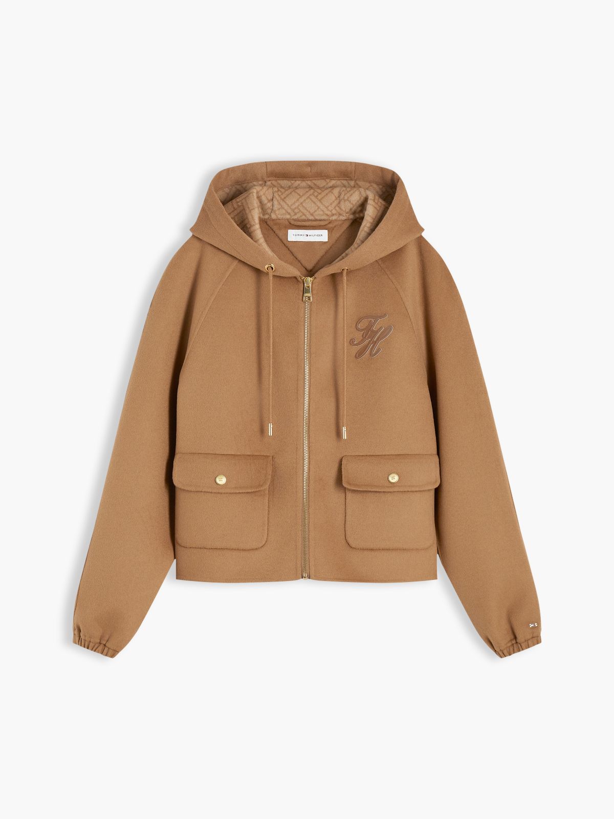 Double-Faced Wool Blend Relaxed Hooded Jacket — Brown