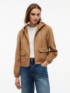 Double-Faced Wool Blend Relaxed Hooded Jacket — Brown 1
