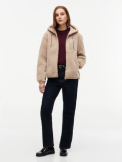 Teddy Fleece Zip-Thru Relaxed Hooded Jacket — Beige 2