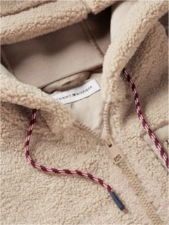 Teddy Fleece Zip-Thru Relaxed Hooded Jacket — Beige 6