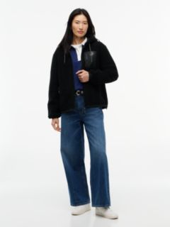 Teddy Fleece Zip-Thru Relaxed Hooded Jacket — Black 2
