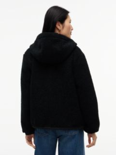 Teddy Fleece Zip-Thru Relaxed Hooded Jacket — Black 4