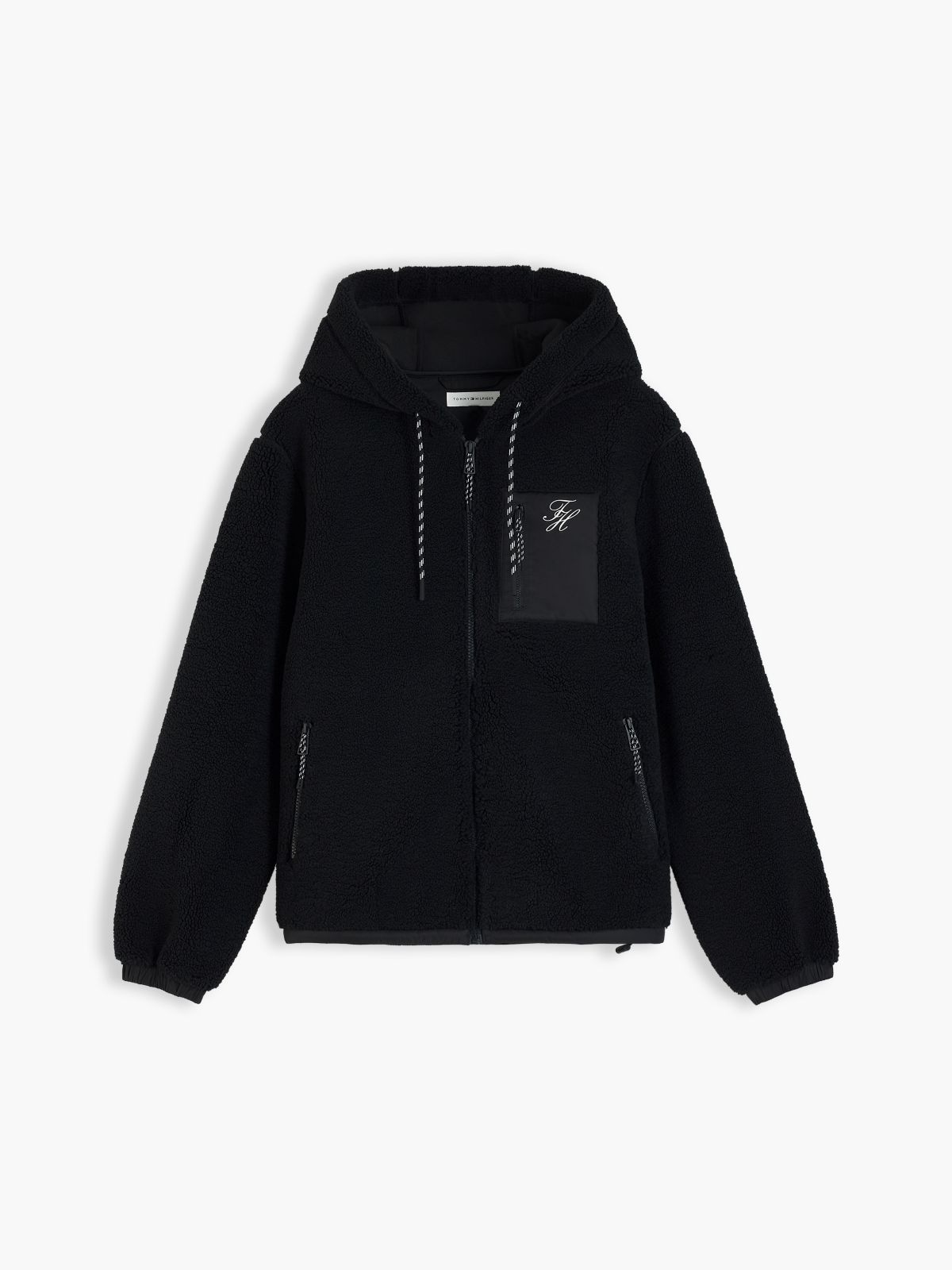 Teddy Fleece Zip-Thru Relaxed Hooded Jacket — Black