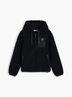 Teddy Fleece Zip-Thru Relaxed Hooded Jacket — Black 5