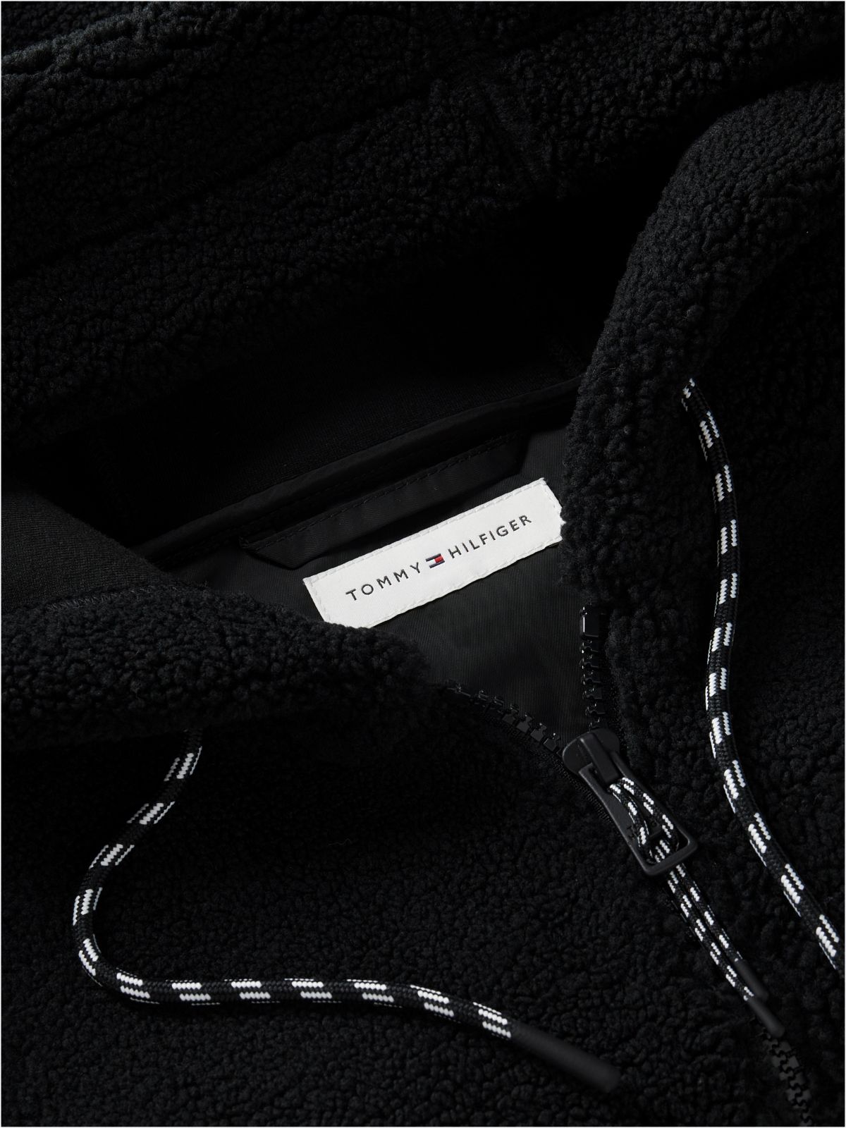 Teddy Fleece Zip-Thru Relaxed Hooded Jacket — Black
