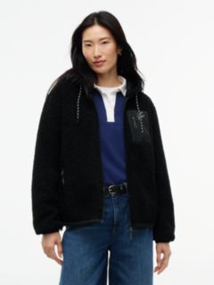 Teddy Fleece Zip-Thru Relaxed Hooded Jacket — Black 1