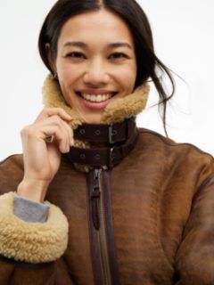 Leather Shearling Relaxed Coat — Brown 3