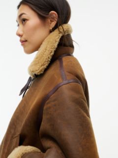 Leather Shearling Relaxed Coat — Brown 4