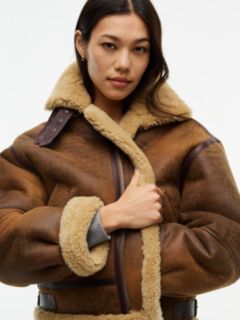 Leather Shearling Relaxed Coat — Brown 5