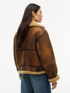 Leather Shearling Relaxed Coat — Brown 6