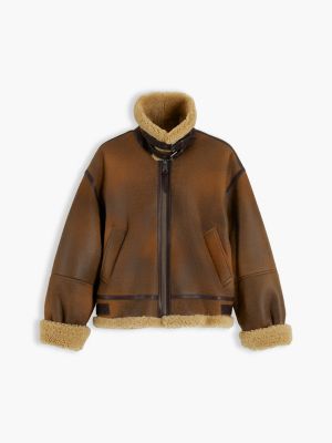 cappotto relaxed fit in pelle e shearling marrone da donne tommy hilfiger