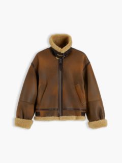 Leather Shearling Relaxed Coat — Brown 7