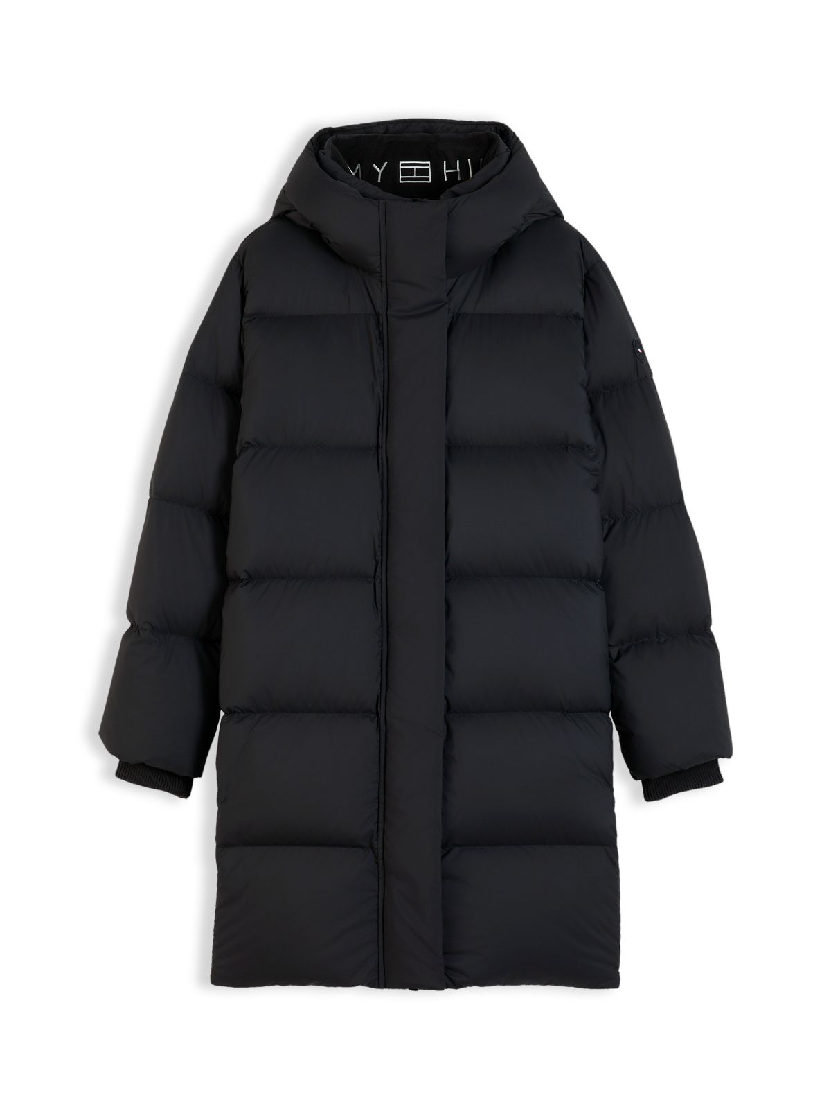 Water Repellent Down Hooded Coat — Black
