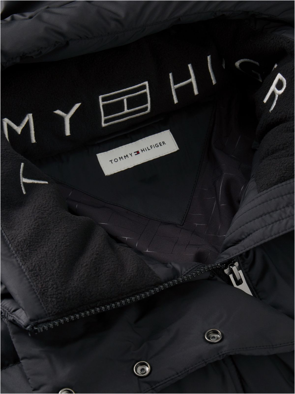 Water Repellent Down Hooded Coat — Black