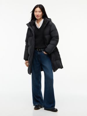 black water repellent down hooded coat for women tommy hilfiger