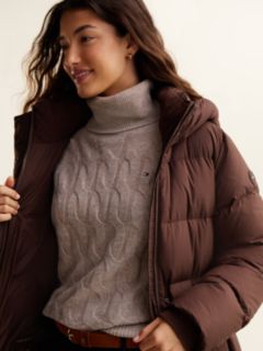 Water Repellent Down Hooded Coat — Brown 3