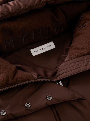 brown water repellent down hooded coat for women tommy hilfiger