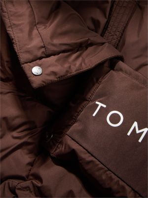 brown water repellent down hooded coat for women tommy hilfiger