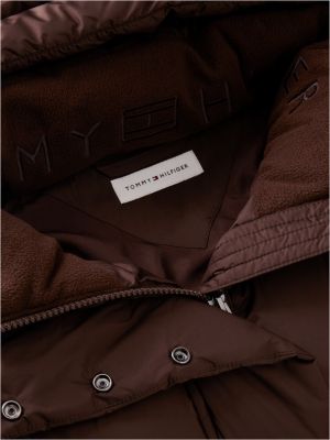 brown water repellent down hooded coat for women tommy hilfiger