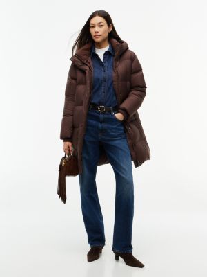 brown waterafstotende donsjas met capuchon voor dames - tommy hilfiger
