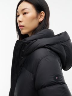 Water Repellent Down Hooded Longline Coat — Black 2
