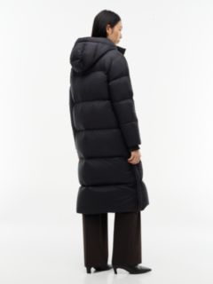 Water Repellent Down Hooded Longline Coat — Black 4