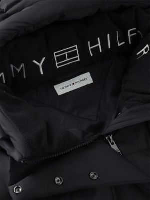 schwarz wasserabweisender longline-daunenmantel mit kapuze für damen - tommy hilfiger