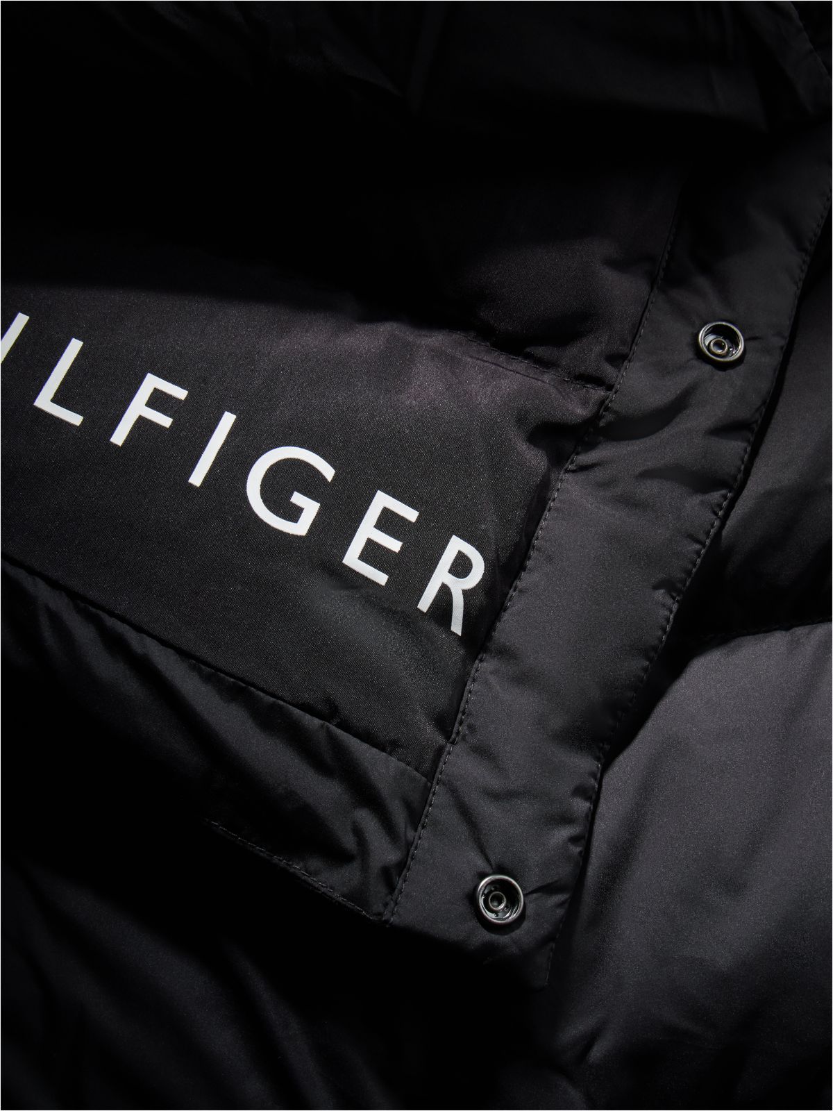 Water Repellent Down Hooded Longline Coat — Black