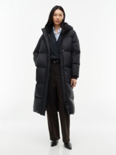 Water Repellent Down Hooded Longline Coat — Black 1