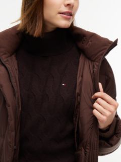 Water Repellent Down Hooded Longline Coat — Brown 3