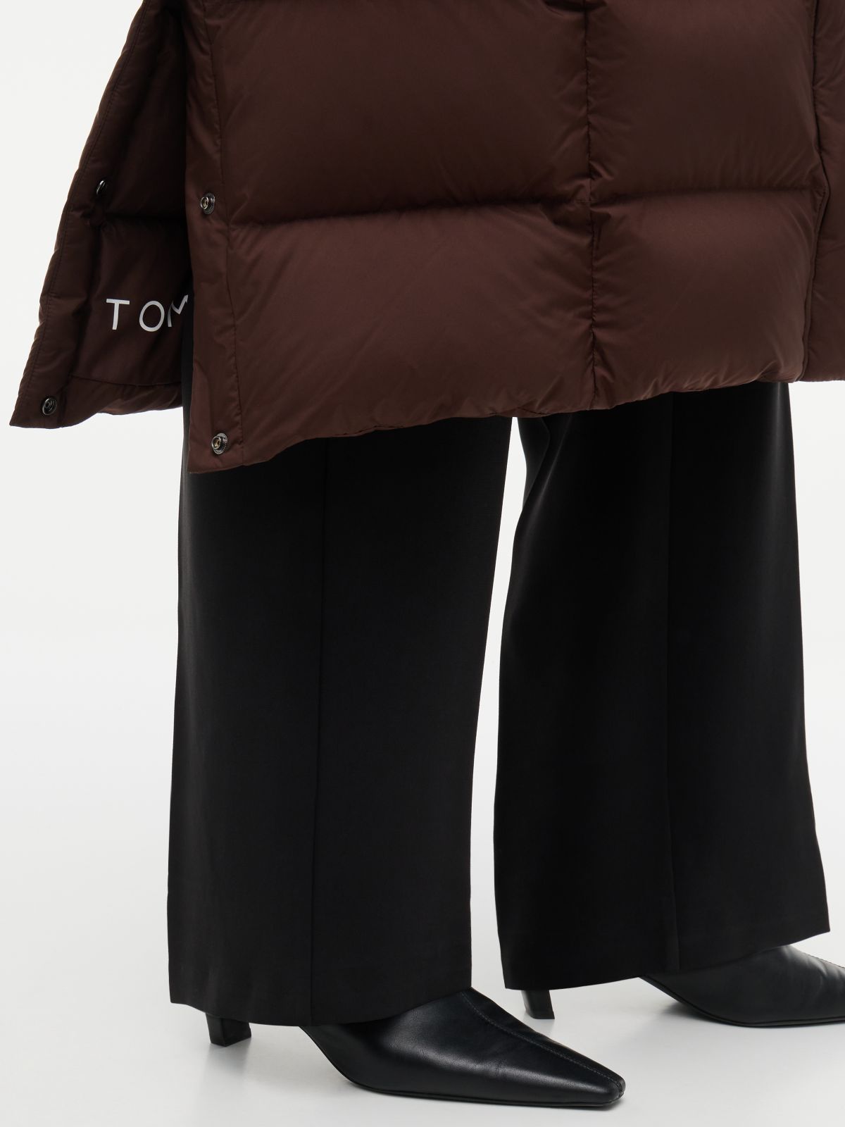 Water Repellent Down Hooded Longline Coat — Brown