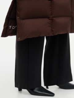 Water Repellent Down Hooded Longline Coat — Brown 4