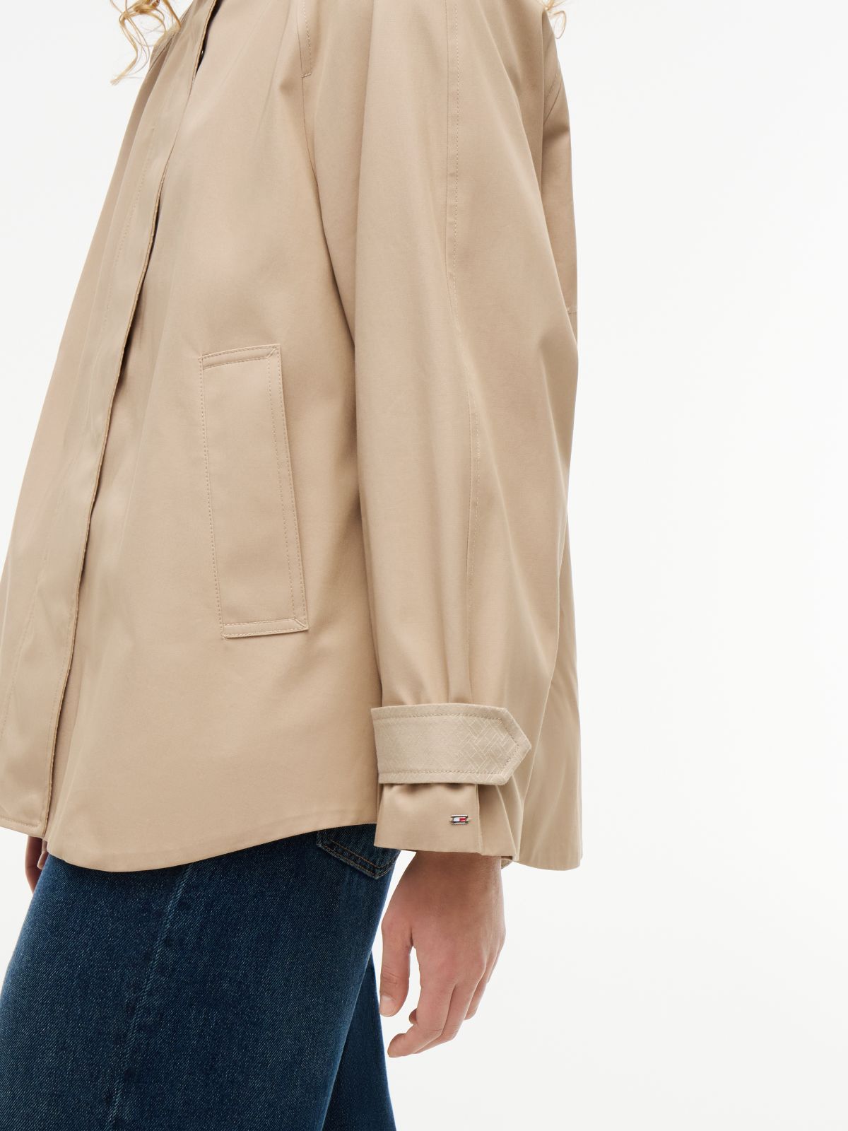 Flag Jacquard Twill Relaxed Cape Coat — Beige