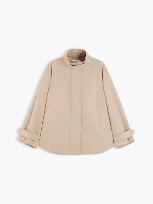 beige flag jacquard twill relaxed cape coat for women tommy hilfiger