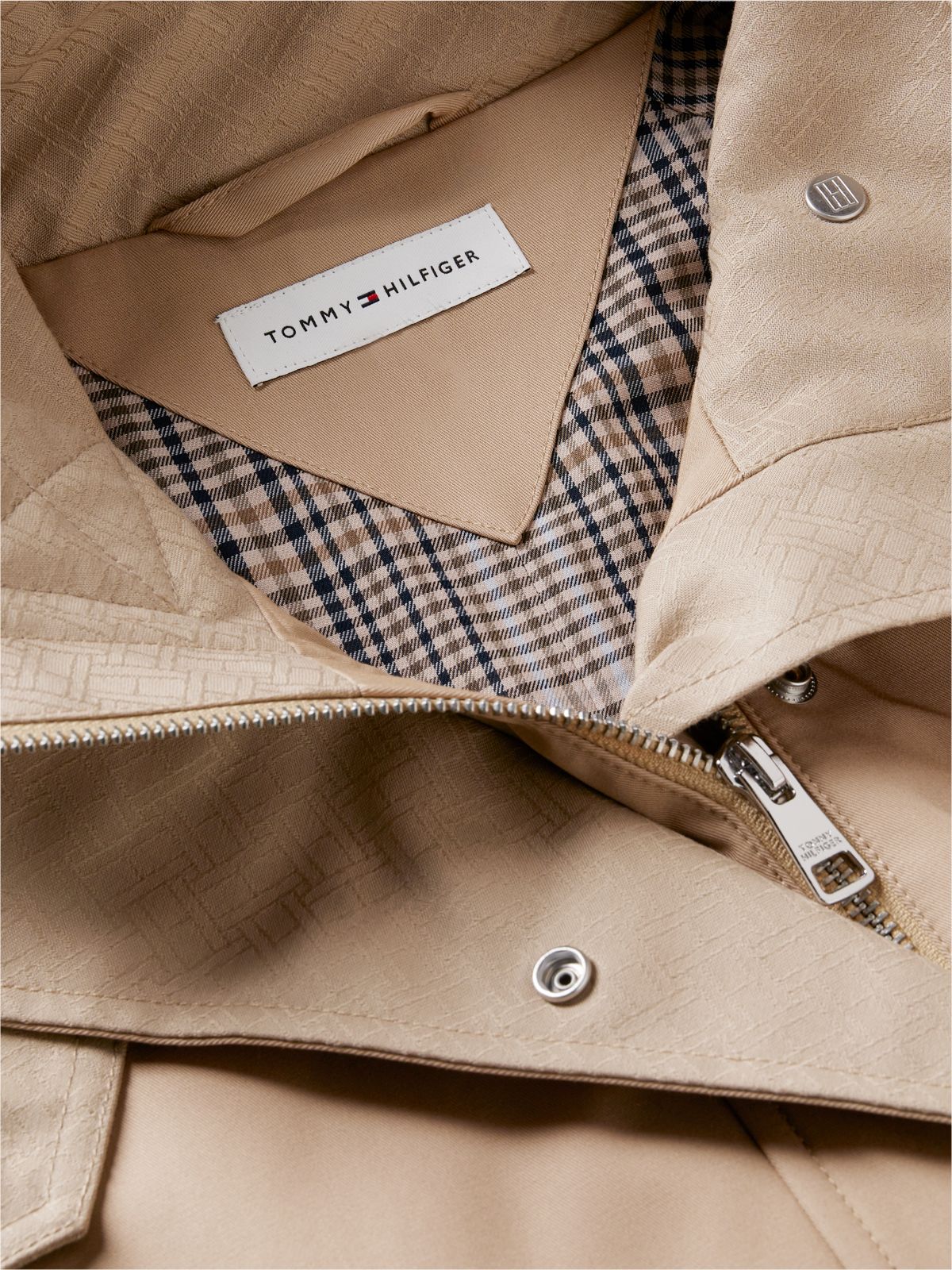 Flag Jacquard Twill Relaxed Cape Coat — Beige