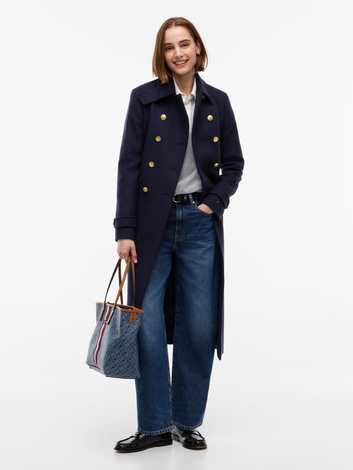 Manteco Wool Blend Double Breasted Coat — Blue