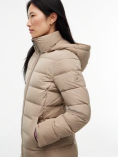 Water Repellent Down Slim Hooded Coat — Beige 2