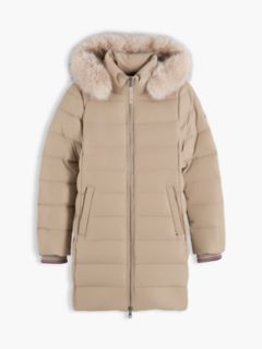 Water Repellent Down Slim Hooded Coat — Beige 5