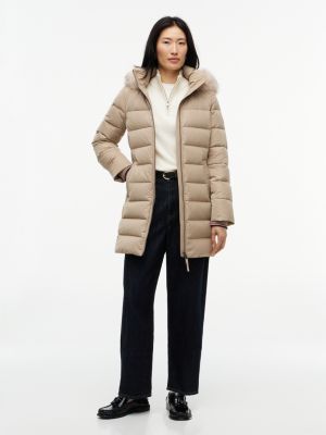 beige waterafstotende donsjas met capuchon voor dames - tommy hilfiger