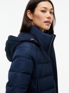 Water Repellent Down Slim Hooded Coat — Blue 2