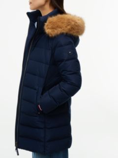 Water Repellent Down Slim Hooded Coat — Blue 3