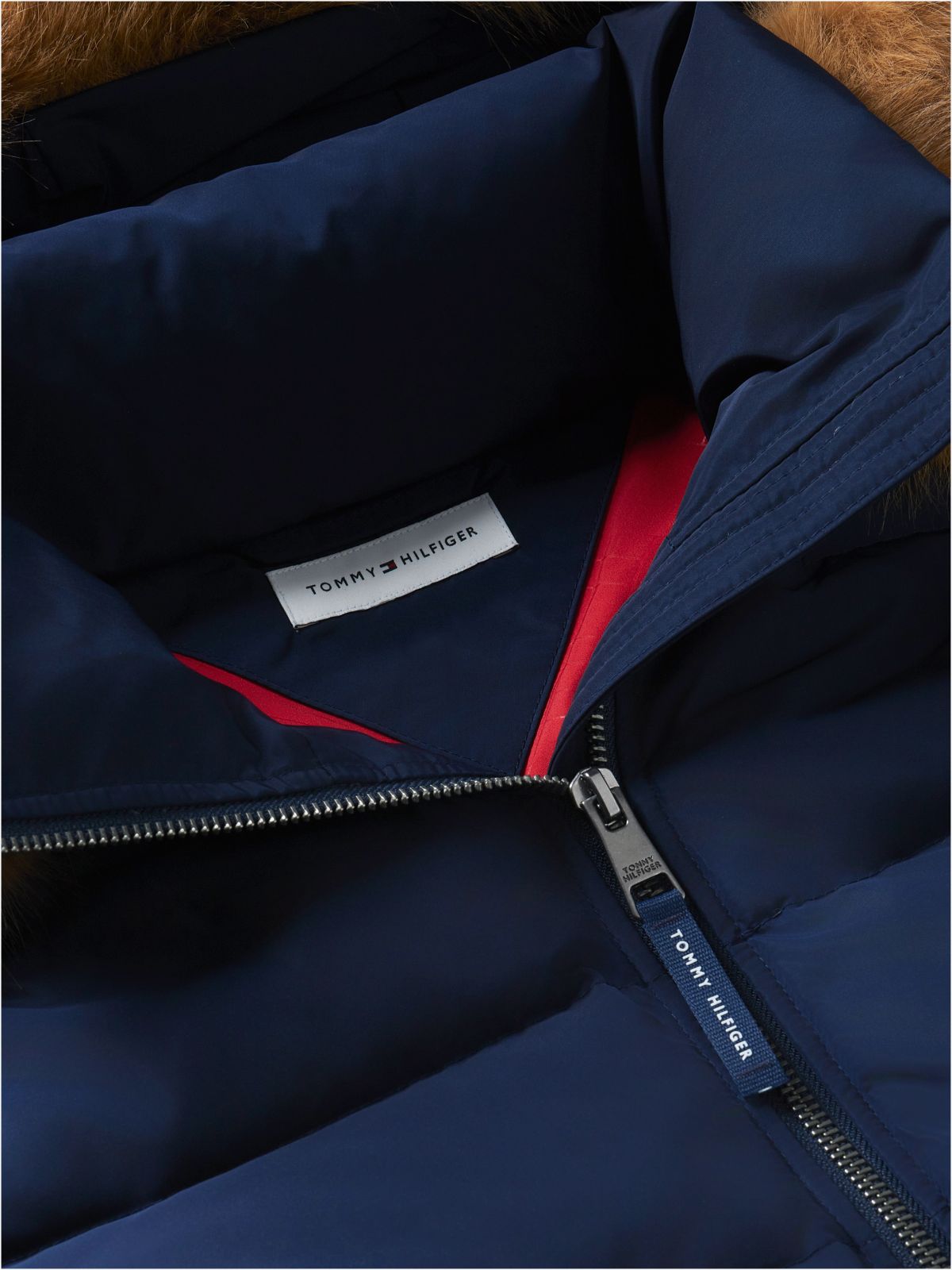 Water Repellent Down Slim Hooded Coat — Blue