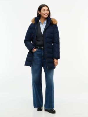 blue water repellent down slim hooded coat for women tommy hilfiger