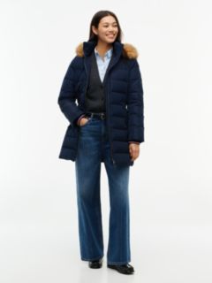 Water Repellent Down Slim Hooded Coat — Blue 1