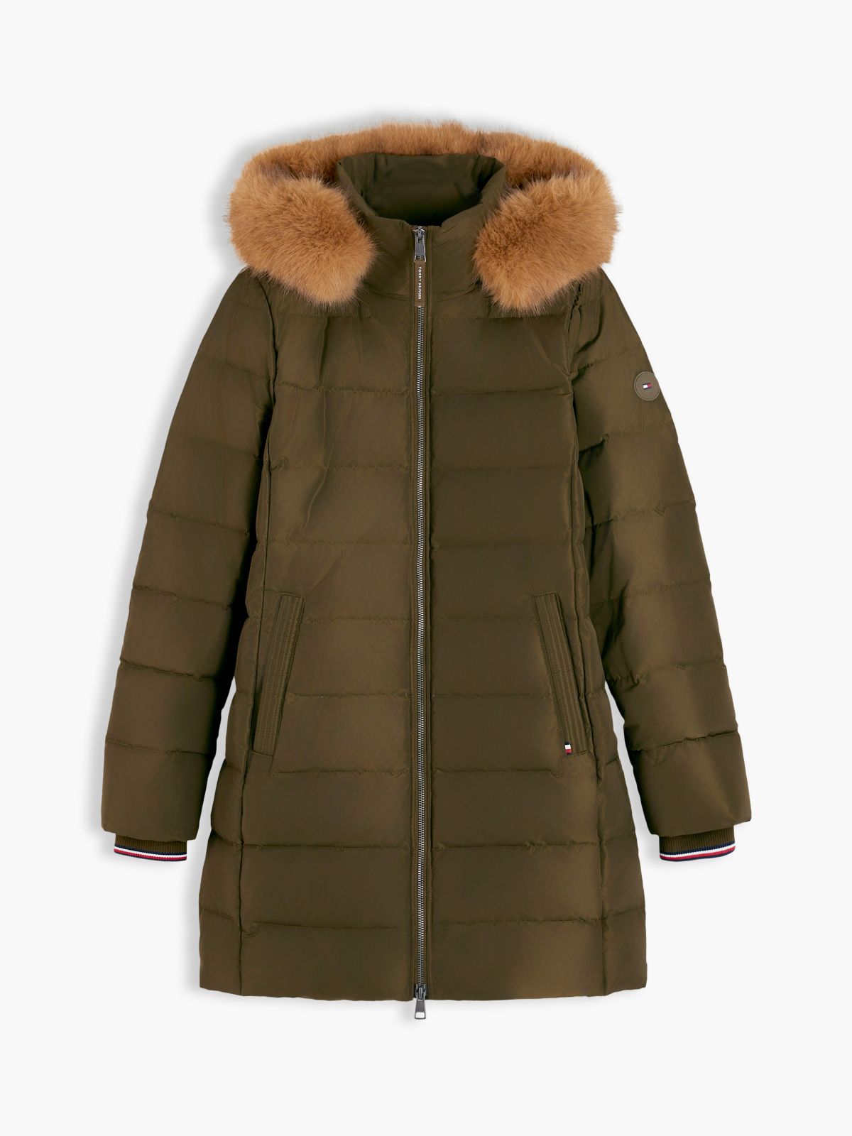 Water Repellent Down Slim Hooded Coat — Green